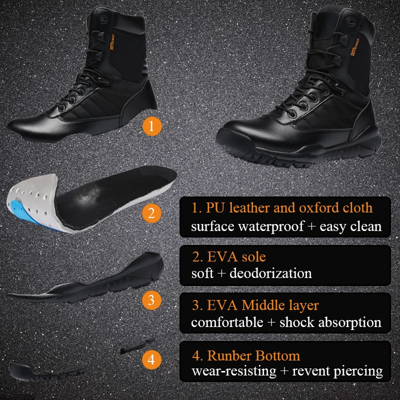 Man Boots with PU Leather Military Boots Men's Motorcycle Riding Hunting Hiking Shoes High Quality Tactical Martin Boots