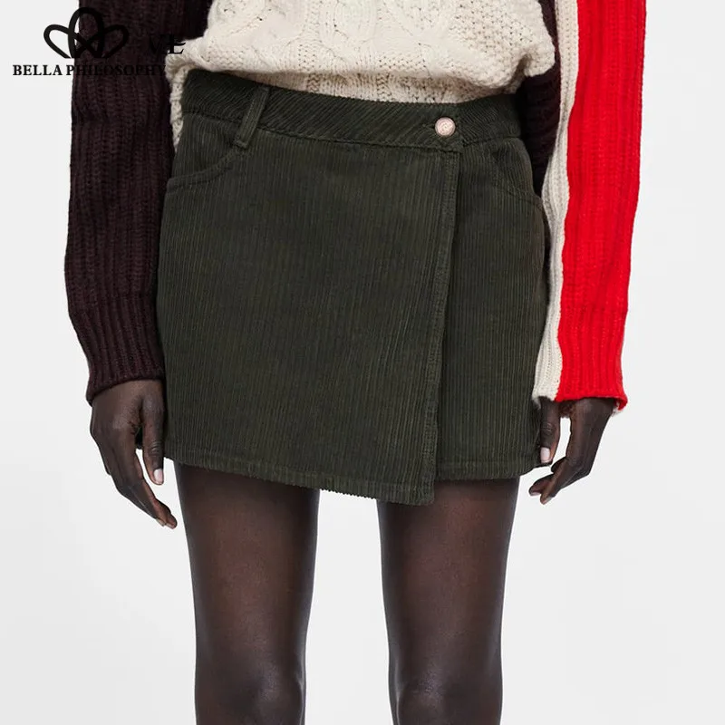 Wonder 2018 new autumn Corduroy Shorts Skirts Vintage Female Zipper Pockets Shorts High Waist Casual Retro Lady Straight Skirts