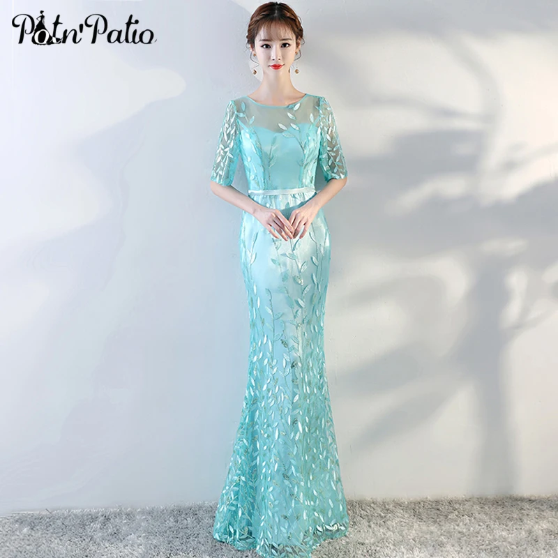 Элегантное вечернее платье Русалка с коротким рукавом с пайетками, прозрачные синие атласные длинные вечерние платья на шнуровке