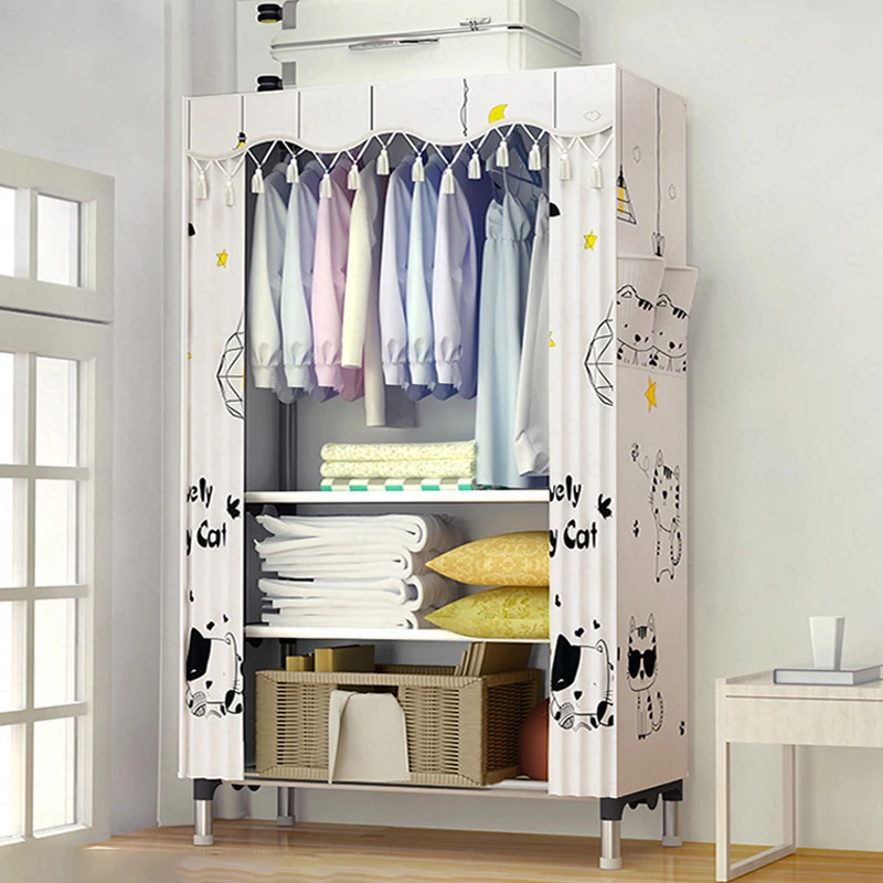 Шкаф стальной каркас простой бытовой ткани шкаф для хранения современный минималистичный экономичный Собранный подвесной гардероб, спальня