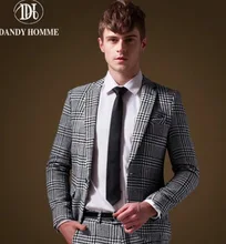 Clearance Sale Men Thicken Black White Formal Suit Jacket Plaid Autumn Winter Warm Fashion Blazer Single Button Collar Outerwear