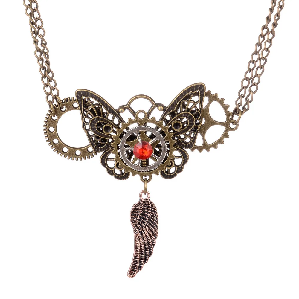 

DoreenBeads Fashion Steampunk Necklace Antique Bronze Color Link Chain Gear Butterfly Pendant Punk Jewelry Creative Gift,1 Piece