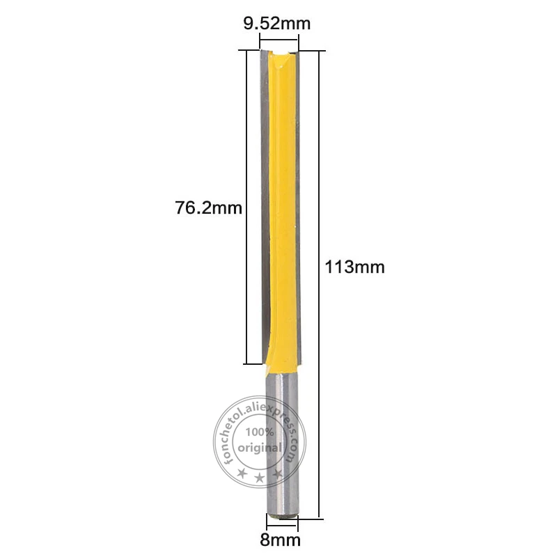 8 мм shank-1PCS, твердосплавный фрезерный станок с ЧПУ, деревообрабатывающий фрезерный станок, Гравировальный инструмент по дереву, 2 флейты прямой бит, Обрезной нож - Длина режущей кромки: 8mm x 9.52mm x76.2mm