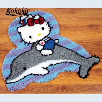 

Decorative latch hook kits rug tapestry kits dolphin printed 3d embroidery yarn crocheting tapis diy needle for cartoon carpet