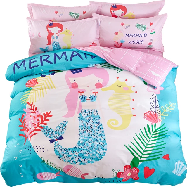 cartoon mermaid princess print blue linens bedding 100 cotton twin 100 cotton twin sheets