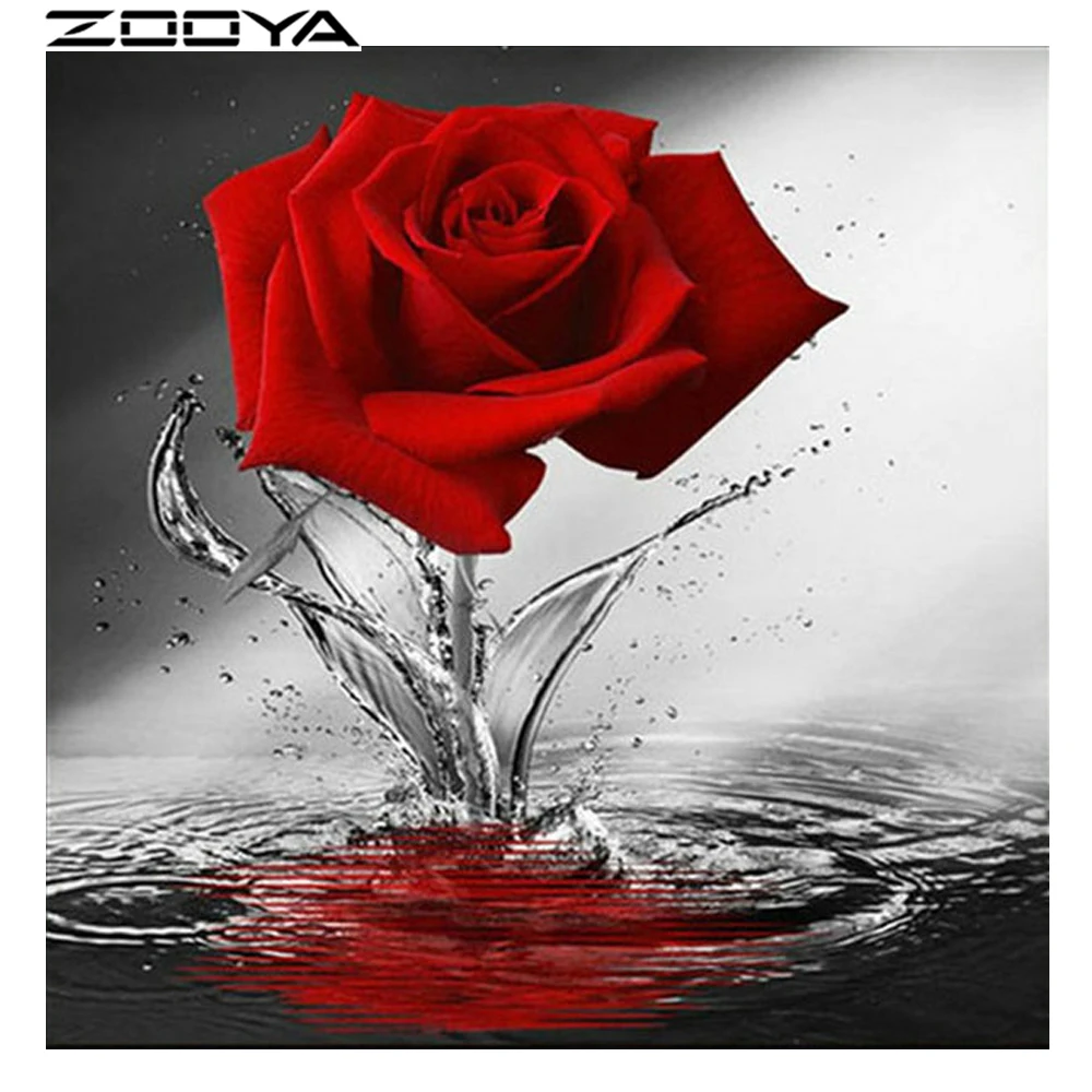 

ZOOYA Needlework Diamond Painting Full Drill The Diamond Embroidery Mosaic Pattern Red Rose In The Water Home Decor Crafts R388