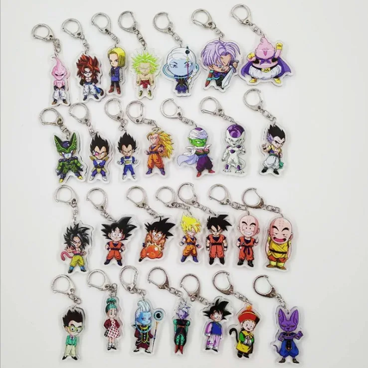 

Anime Dragon Ball Goku Gohan Goten Vegeta Trunks Birusu Whis Cell BUU Cartoon Pendants keychain Figure Model Toys Key Ring Gift