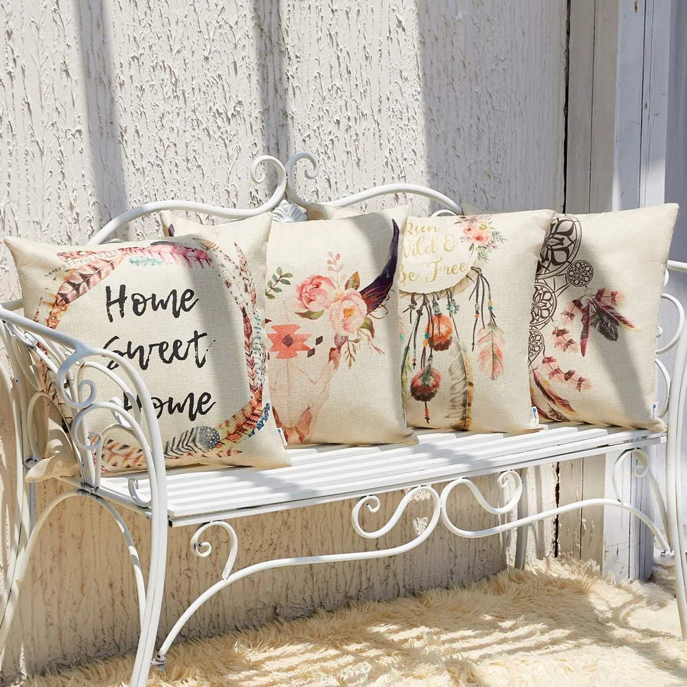 

4Pcs Dream Catcher Pillowcase Pillow Case Letter Floral Print Cushion Cover Sofa Home Car Decorative Pillows Cover