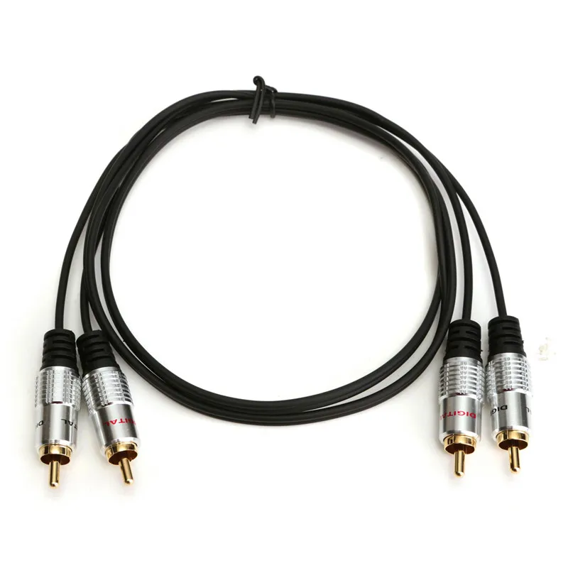 High Quaity Gold Plated Audio Cable 1m OFC Twin 2 RCA Male to 2 RCA Male Stereo Audio Cable Lead Head
