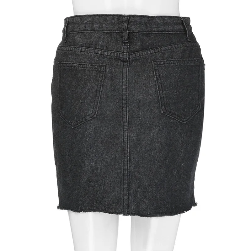 Черные джинсовые юбки, женские летние джинсовые юбки с карманами и пуговицами, Корейская винтажная мини-юбка с высокой талией, сексуальная юбка-карандаш, XL