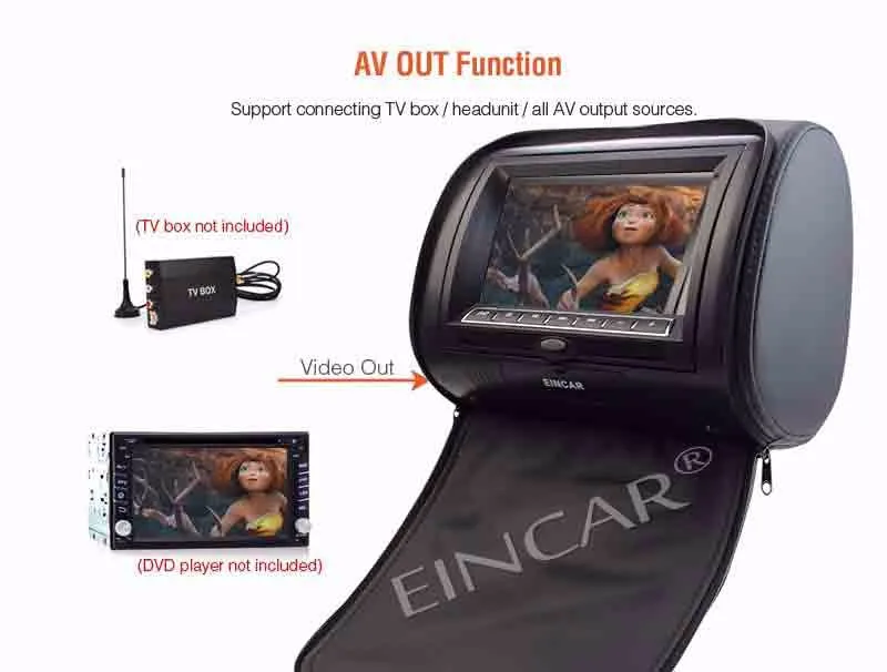 Sale Eincar 9inch 2PCS Car DVD Player Pillow Headrest Multimedia LCD Wide Screen Auto Monitor Support 32 Bit Games IR FM+IR headphone 15