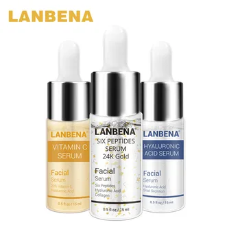 

LANBENA Vitamin C Serum + Six Peptides Serum 24K Gold + Hyaluronic Acid Serum Anti-Aging Moisturizing Skin Whitening Brighten