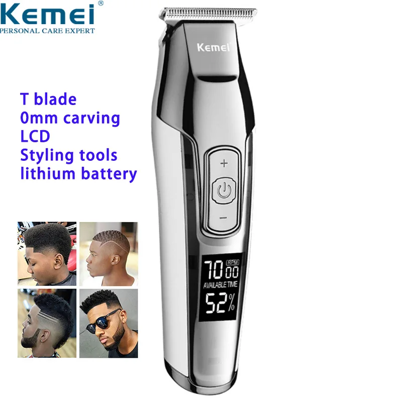 Günstige Kemei Barber Professional Hair Clipper LCD Display 0mm Glatze Bart Haar Trimmer für Männer DIY Cutter Elektrische Haarschnitt Maschine