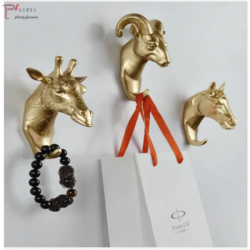 

Colorful Black/white/gold Animal Head Hook Resin Craft Key/cap/clothes Claw 3D Mural Decorative Ornament Hanger