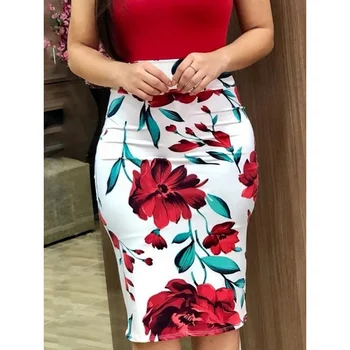

Women Dresses Spring Short Sleeve V-neck Color Matching Print Floral Slim Dress Casual Pencil Dress