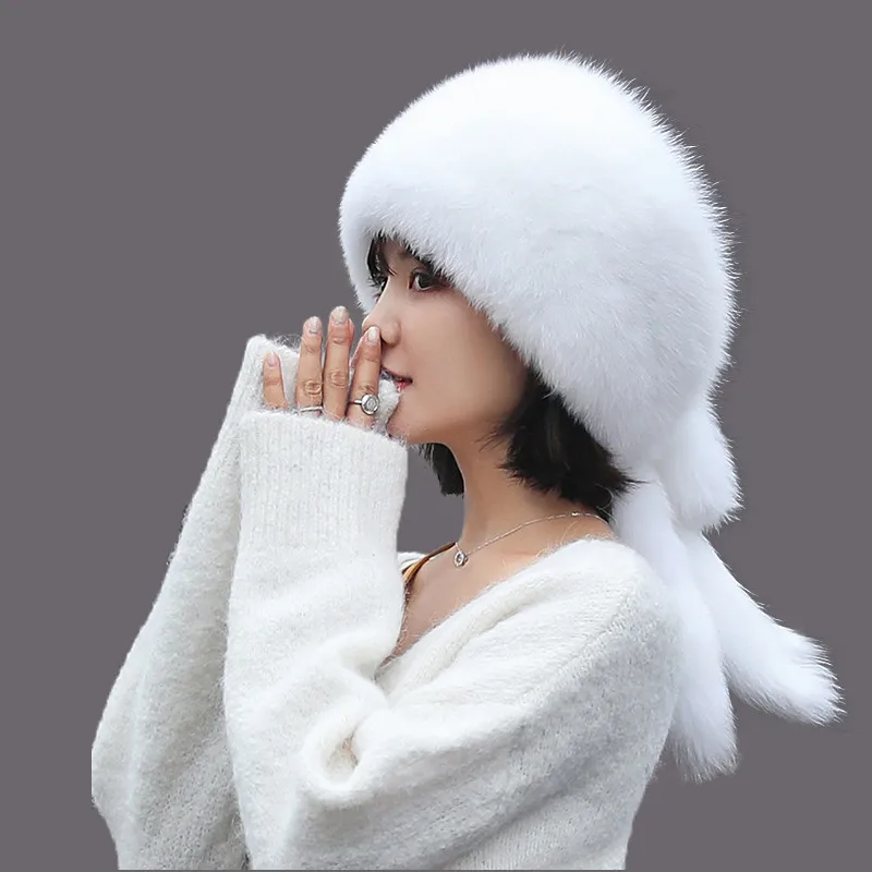 

Real Fox Fur Hat For Women Luxury Warm Winter Fox Fur Cap Genuine Raccoon Fur Solid New Thick Female Cap Bomber Hats For Girls