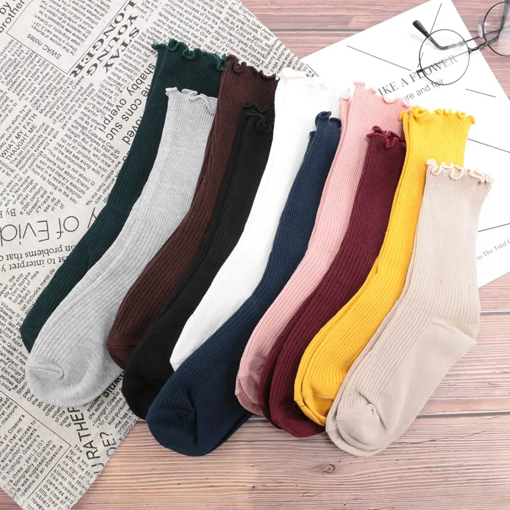 Solid Color Soft Cotton Socks Women Lace Socks Women Socks Harajuku