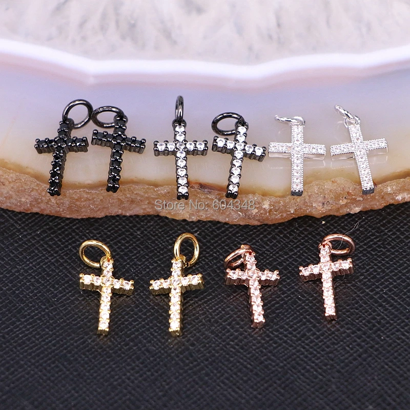 

10PCS ZYZ186-9733 Gold Black Silver Color Copper Metal Micro Pave CZ Cross Pendant Charms For Jewelry Making Necklace Bracelet