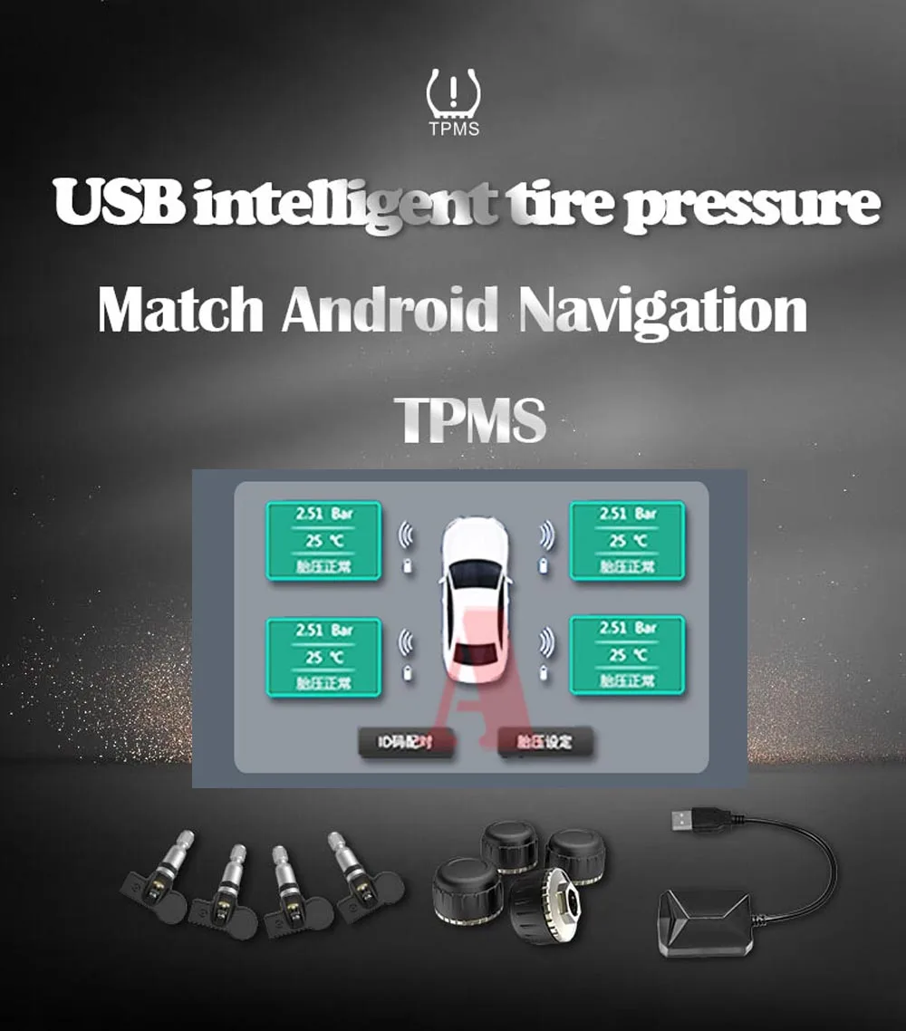 Aycety!! USB TPMS для Android автомобильный DVD Автомобильный контроль давления в шинах 4 датчика сигнализация система контроля температуры в шинах