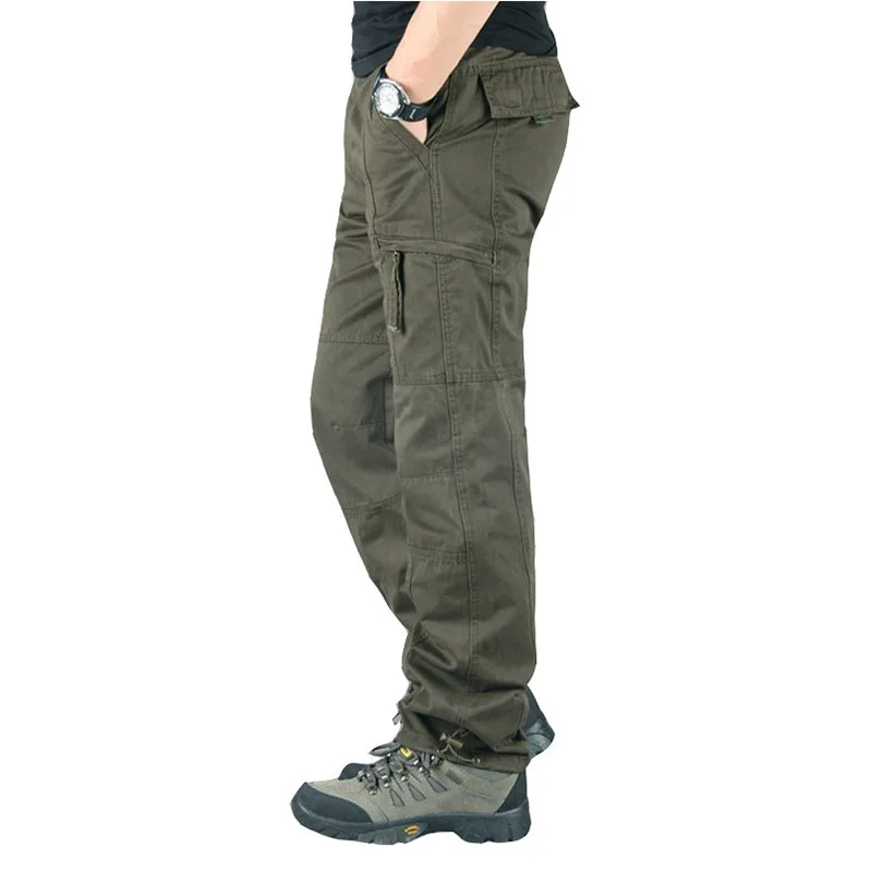 Мужские брюки карго, тактические, с несколькими карманами, комбинезоны, мужские, военные, хлопковые свободные брюки, армейские, военные, рабочие, прямые брюки - Цвет: army green 2