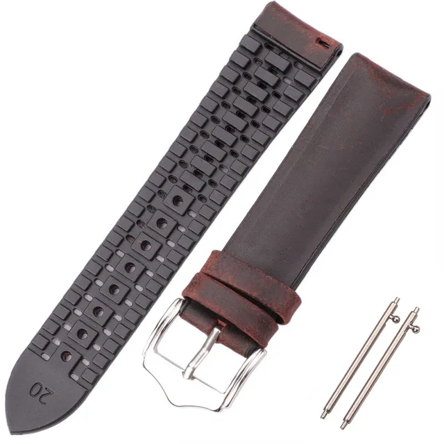 HENGRC Cowhide And Silicone Watch Strap Bracelet 18 20 22mm Men Women Waterproof Breathable Watchbands Watches Clock Accessories Coffee
