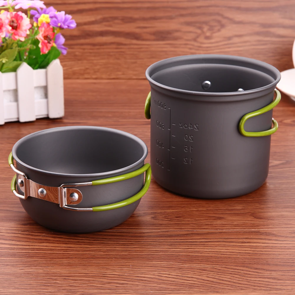 2 unids piezas Juego de vajilla antiadherente olla ultraligero utensilios de cocina Picnic Camping Pan al aire libre herramientas de Camping