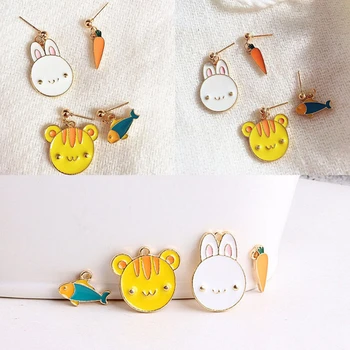 

10pcs/pack Cute Tiger Rabbit Radish Fish Enamel Charms Drop Oil Charms Alloy Floating Pendant fit Bracelet Necklace