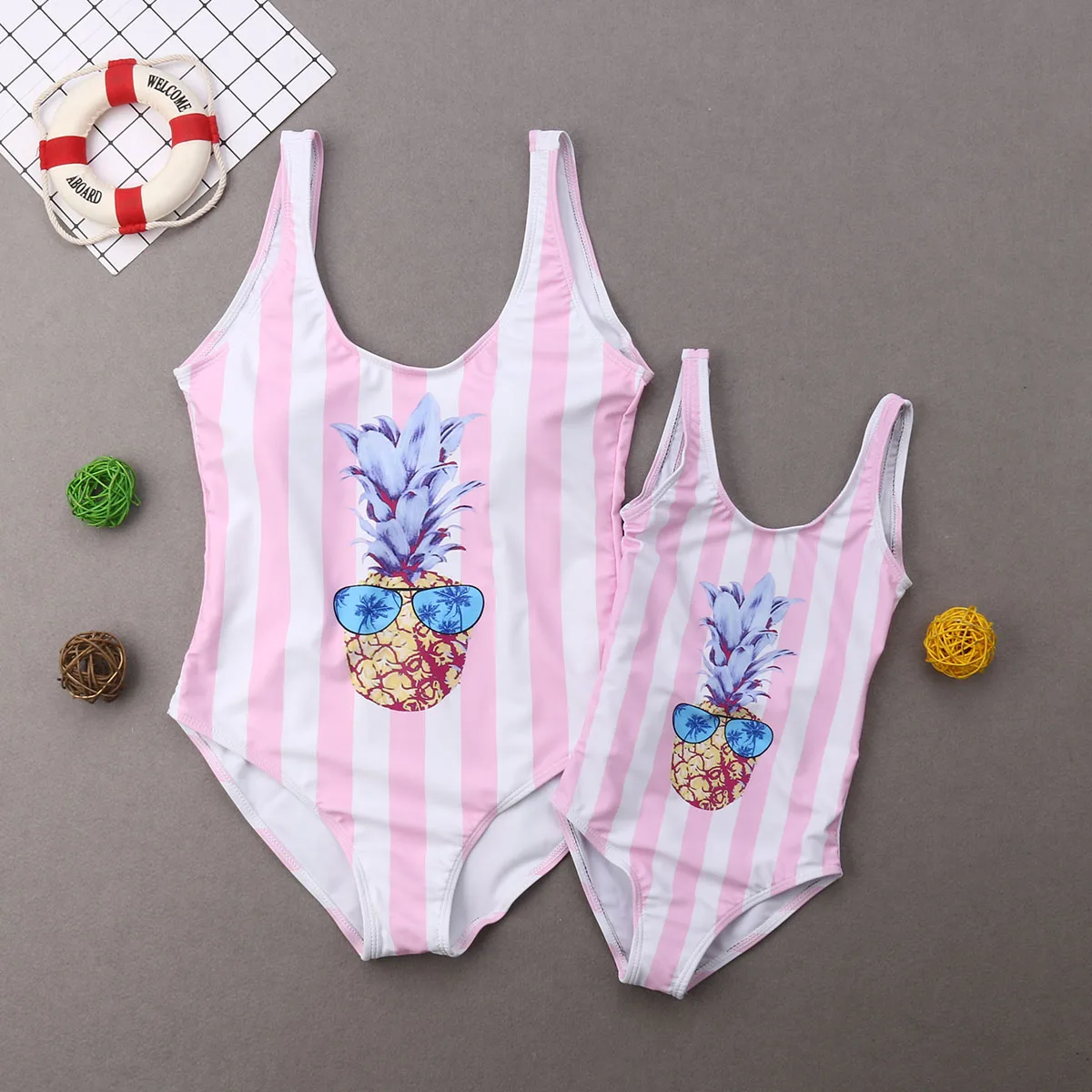 

Family Matching Swimwear Mother Daughter Women Kids Baby Girl Swimsuit Bikini Pineapple Sleeveless Backless One Piece