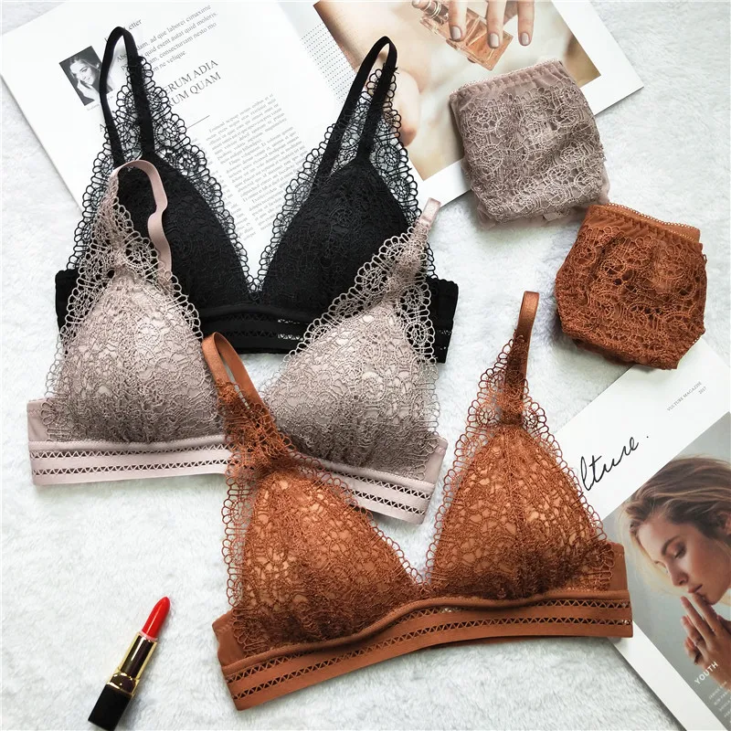 

Triangle Cup Lace Bra Set Sexy Lingerie Seamless Bras and Panties Set Breathable Embroidery Push Up Bras Underwear Soutien Gorge