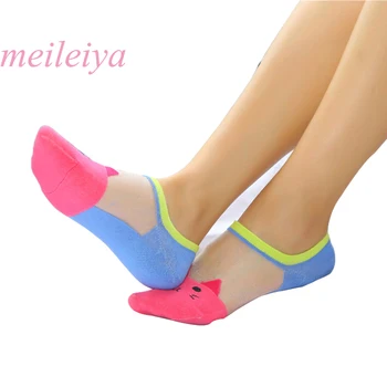 

MEILEIYA 5 pairs/bag Spring And Summer New Semi-Glass Silk Socks cartoon pictures Cotton Boat Socks Shallow Socks Ladies Socks