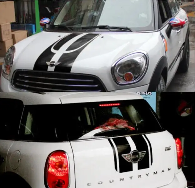 Car Styling for Dual Racing stripes Hood Trunk Decals MINI cooper Vinyl Stickers | Автомобили и мотоциклы