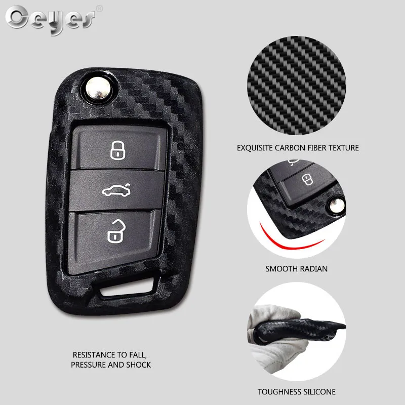 Ceyes Car Styling Auto Shell Key Case For Skoda Octavia A7 A 7 For Volkswagen Carbon Fiber Protection Accessories Car-Styling