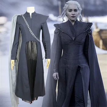 

The New Game Thrones Daenerys Targaryen Costume Season 7 Cosplay Fancy Dress Black Outfit Cloak Halloween Carnival