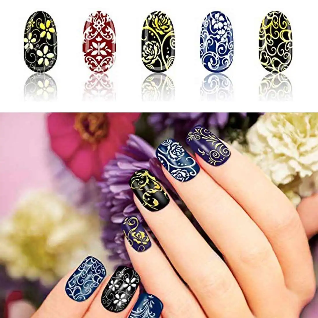 

Nail Art Decorations 1 sheet Gold 3D Nail Art Stickers Decals Metallic Nail Stickers Manicure Water Transfer Stickers