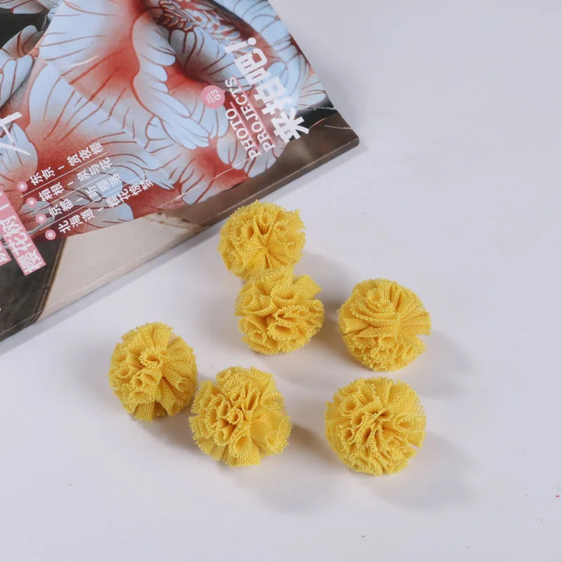 30PC/Pack Colorful Lace Net Yarn Flower Trim Balls DIY Clothing Bag Shoes Craft Supplies Children Handmade Decorative Pompones - Цвет: 8  Golden yellow