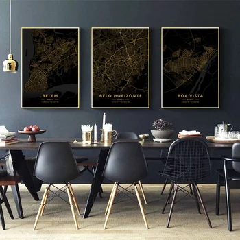 

Belo Horizonte Brasilia Curitiba Brazil City Gold Map Canvas Art Print Wall Pictures for Living Room No Frame