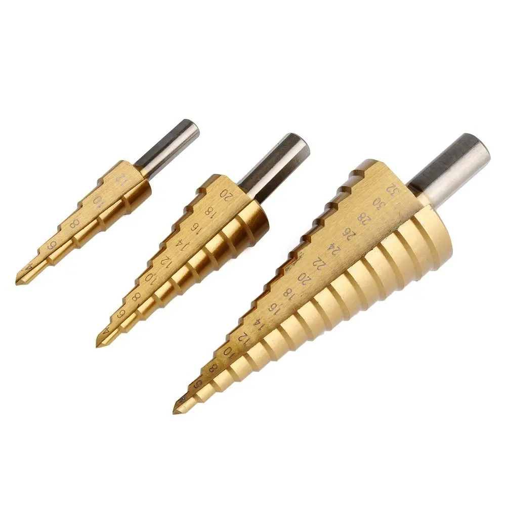 3pc Titanium Coated Drop Forged High Speed Step Drill Bits With Pouch 1/4" Shank 