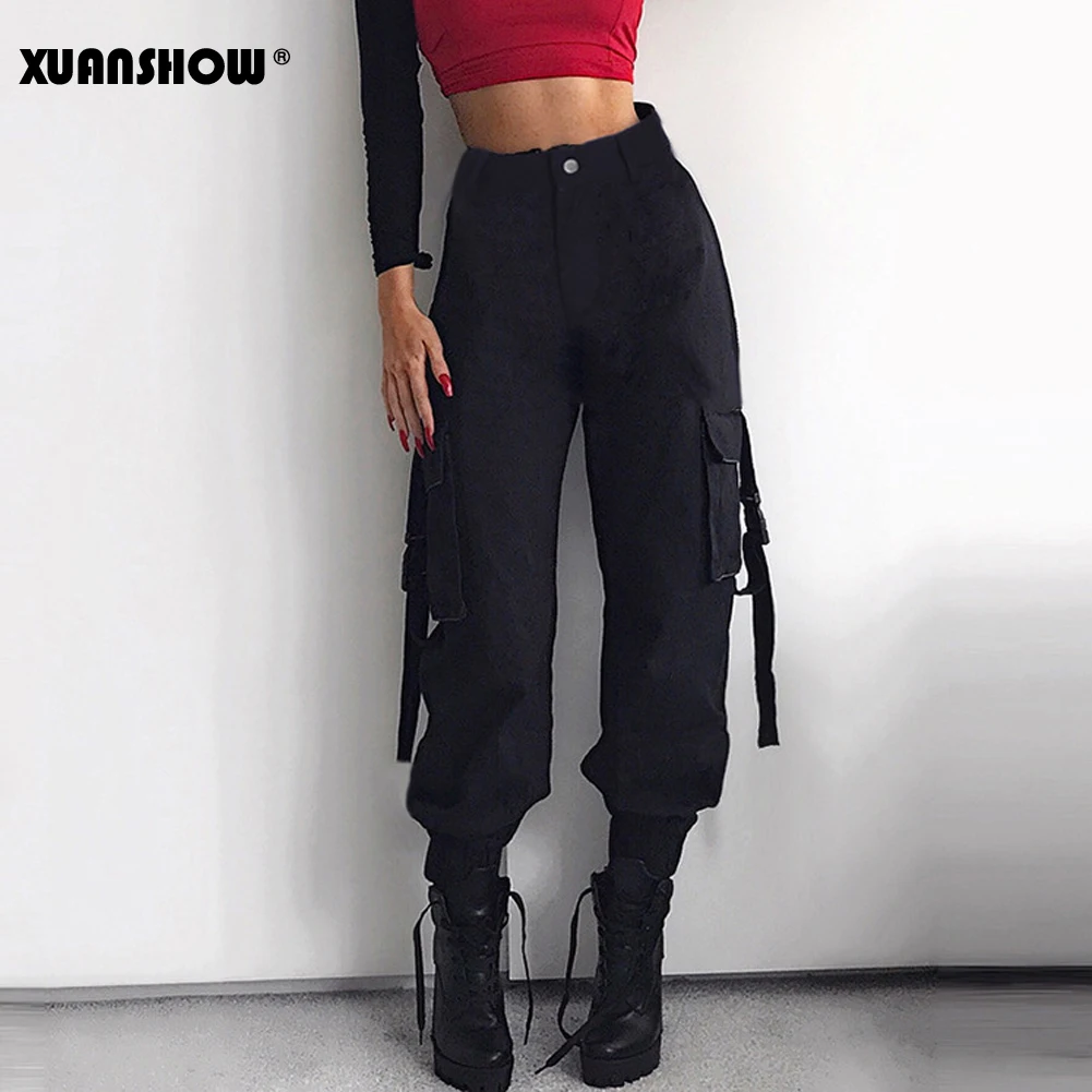 Женские брюки карго XUANSHOW повседневные свободные с высокой талией в Корейском