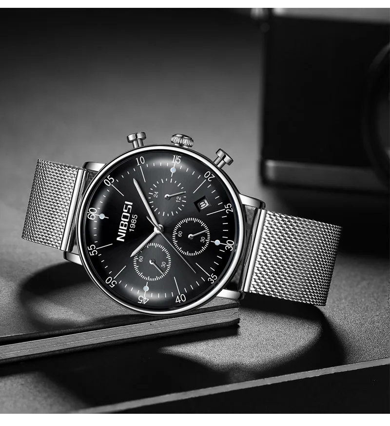 NIBOSI Men's Casual Fashion Pure Steel Mesh Belt Watch High-end Luxury Luminous Waterproof Watch European And American Style (17)