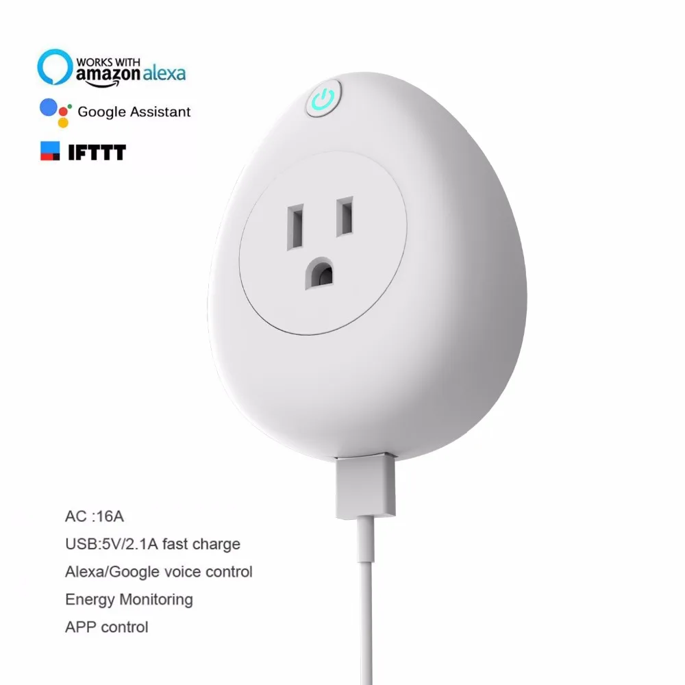 Умная розетка Hyleton wifi с 2 1 А usb быстрая зарядка голосовое управление цвета для