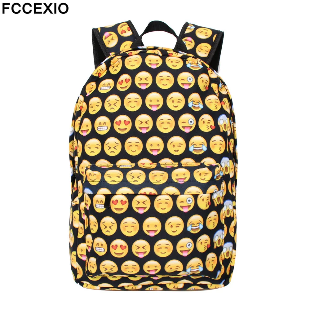 

FCCEXIO Funny Black Emoji Backpack 3D BackPack Travel Softback School Bag Mochila School Backpack For Teenage Girls Bagpack
