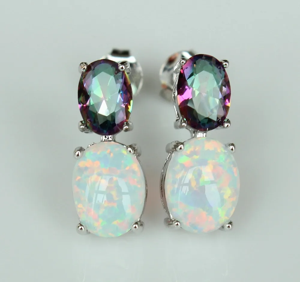 

New White Fire Opal Earring with Rainbow Stone for Gift