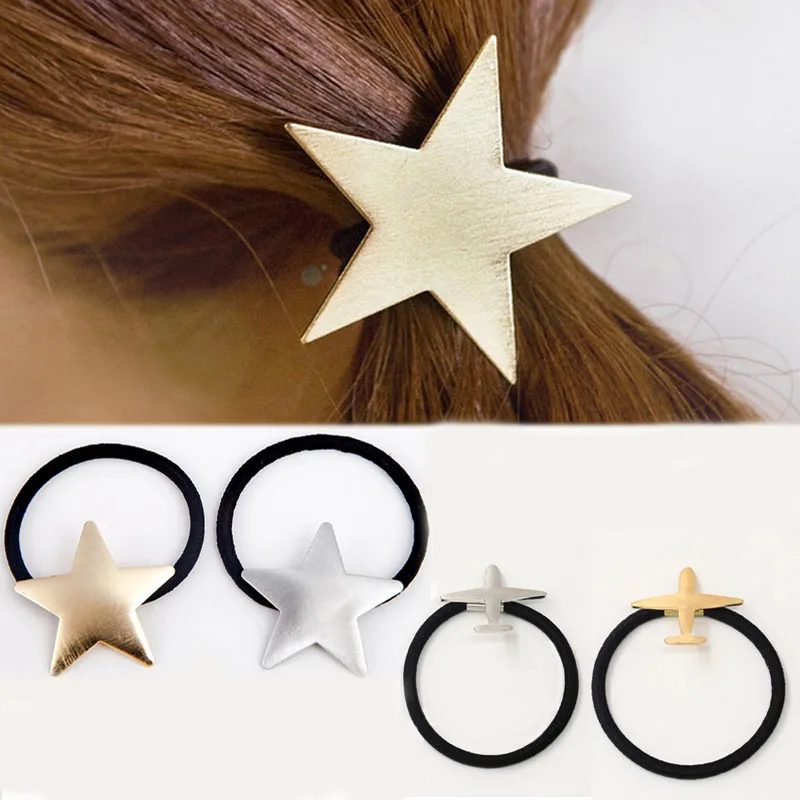 

1PC Pentagram Silvery Golden Hair Rope Star Drawbench Scrub Girls Plane Elastic Hair Bands Women Hair Accessories