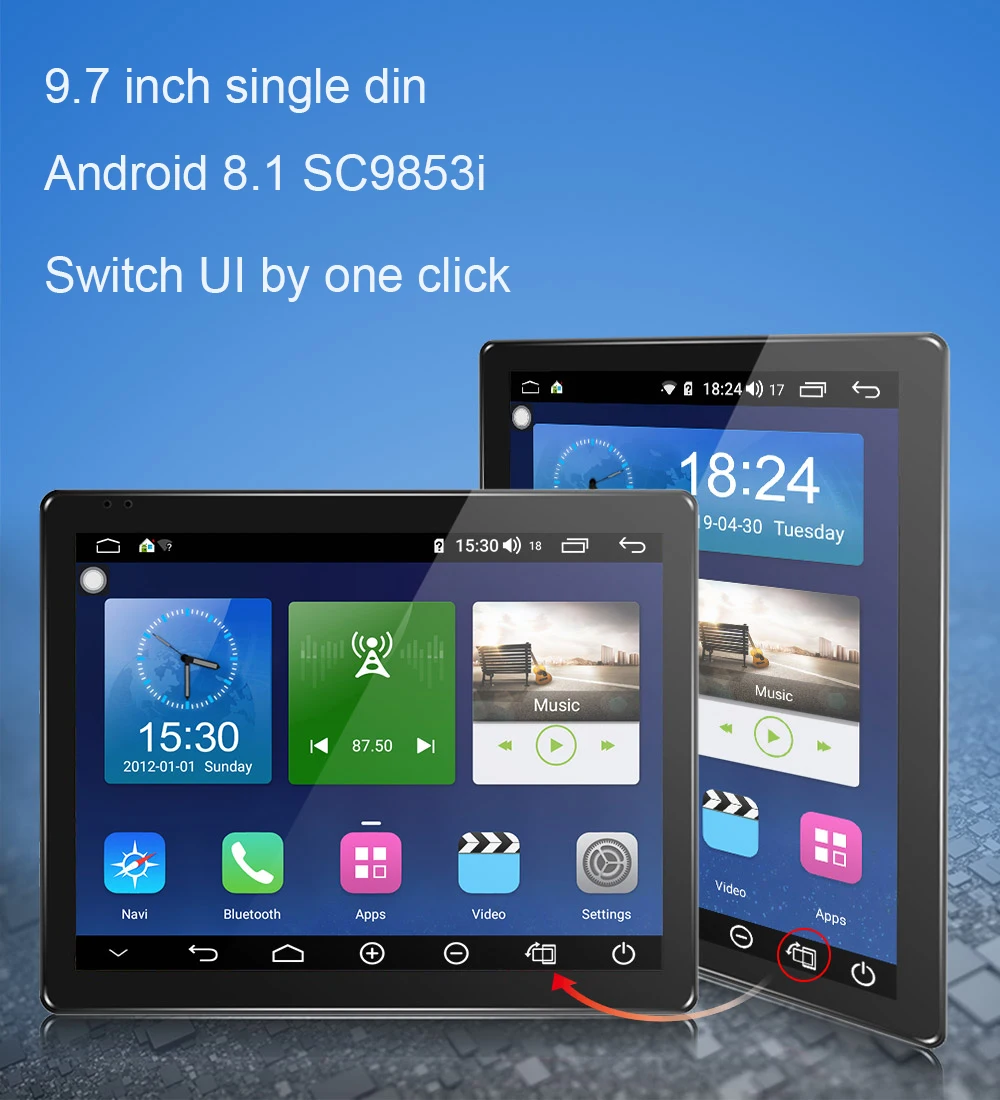 Top 9.7" Single Din Auto Radio Android 8.1 4GB/64GB GPS Wifi Built in 4G Modem DSP Wireless Bluetooth Carplay Rear View Camera 0