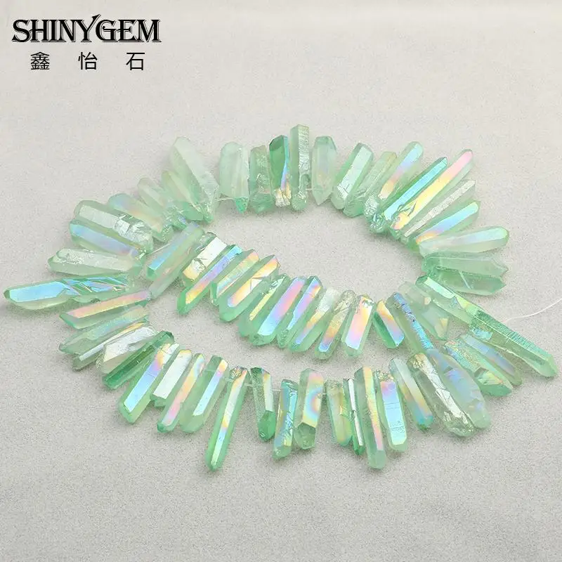Titanium Green Raw Crystal Pillar Top Drilled Point Pendant Beads,Rock Crystal Quartz Graduated Briolettes Point Beads Jewelry Fashion Jewelry
