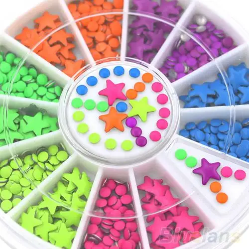 

HotStar Half Round Metal Studs Nail Art Decoration Neon Color Stickers Nail Tips Wheel 7CPJ