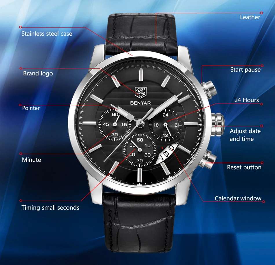 Benyar Мужские часы лучший бренд класса люкс синий мужской часы человек кварцевые-Часы Для мужчин наручные hodinky Relogio Masculino