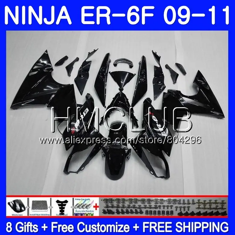 

Body For KAWASAKI NINJA 650R ER-6F 09 11 650 ER6F 09 10 11 51HM.11 Glossy black Ninja650R ER6 F ER 6F 2009 2010 2011 Fairing Kit