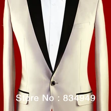 Изготовленный на заказ для измерения мужской костюм, мужские костюмы на одной пуговице на заказ цвета шампанского с черным отворотом(куртка+ брюки+ галстук+ карман