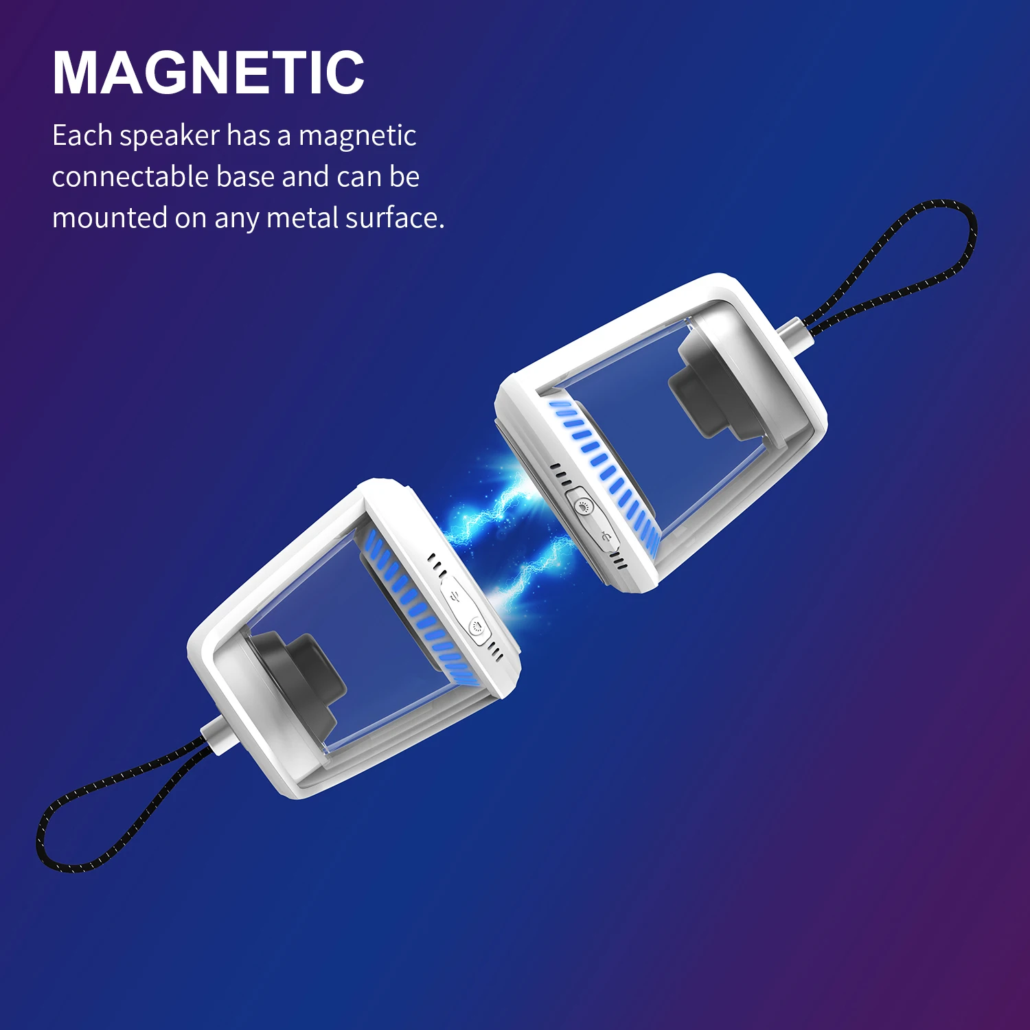 JUSTNEED Магнитный прозрачный переносной водонепроницаемый динамик с громким чистым стерео звуком синий светодиодный светильник для домашнего и наружного использования